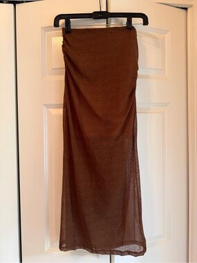 Mango Vent Midi Skirt in Brown